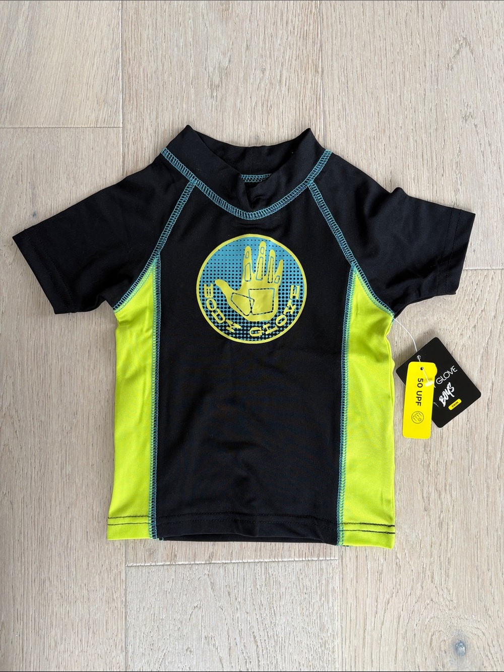 Body Glove Black & Neon Green Short Sleeve Kids Rash Guard